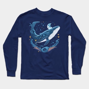 Blue Whale at Night Time Long Sleeve T-Shirt